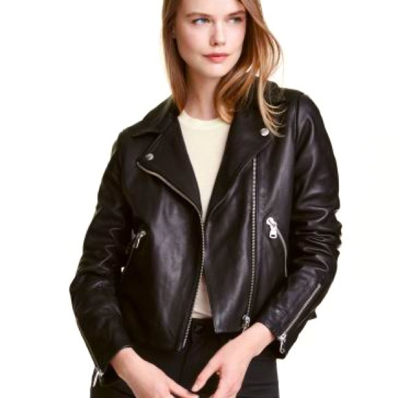 H&M Jackets & Blazers - H&M Short Biker Faux Leather Jacket Black